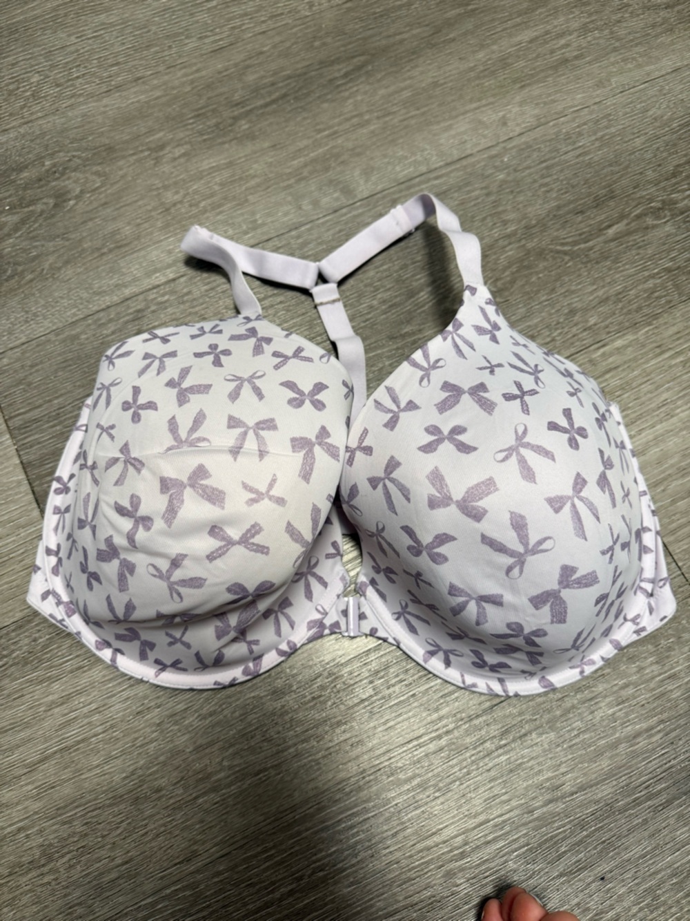 Purple bow front close bra